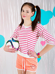 UhTeens presents: Adorable looking brunette model starts to tease us in her nice small clothing before almost taking of her bras