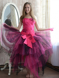 UhTeens presents: Gorgeous teen cutie stripping an evening dress and showing body in front of a big mirror.