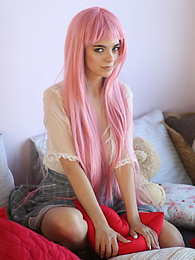 UhTeens presents: Teen sweetheart with a long pink hair gets nude and flashes her gorgeous breasts and pussy