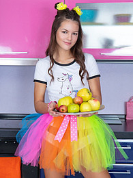 UhTeens presents: Mind blowing and breathtaking brunette beauty playing with fruits after she gets fully naked for the camera.