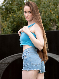 UhTeens presents: Beautiful Brunette Teen Hazel Shows Off Her Hairy Pussy and Masturbates Outdoors.