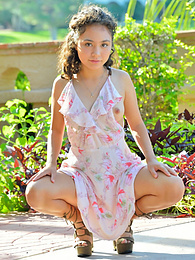 UhTeens presents: Stunning brunette young Isabel shows tiny tits and spreads her legs outdoor