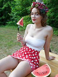 UhTeens presents: Nice belarusian stunner Rokki removes all clothes on a blanket in a backyard